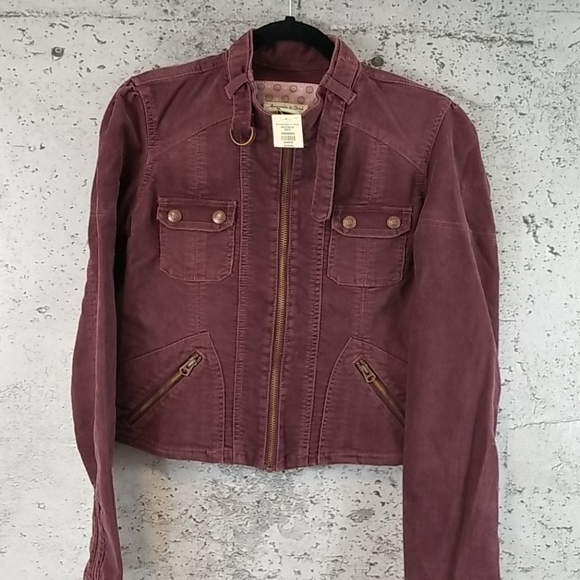 Abercrombie & Fitch Jackets & Blazers - ABERCROMBIE & FITCH Cord Moto Jacket Wine